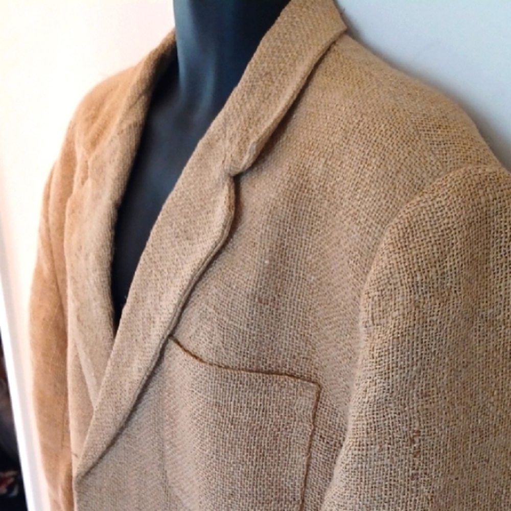 Tan Canvas Style Blazer with Notched Lapels, XL